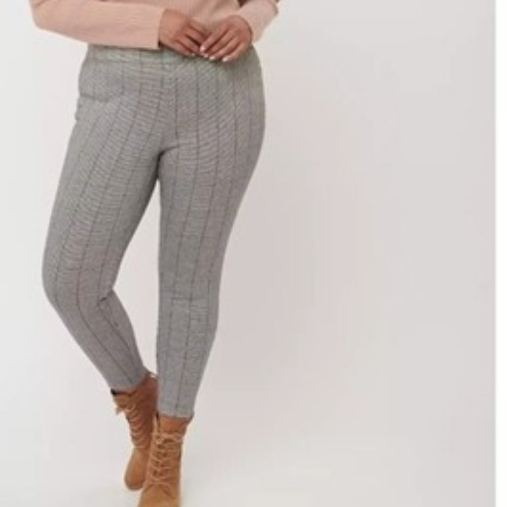 Loft Plus Herringbone Plaid Pull On High Waist Cropped Skinny Pant Size 18